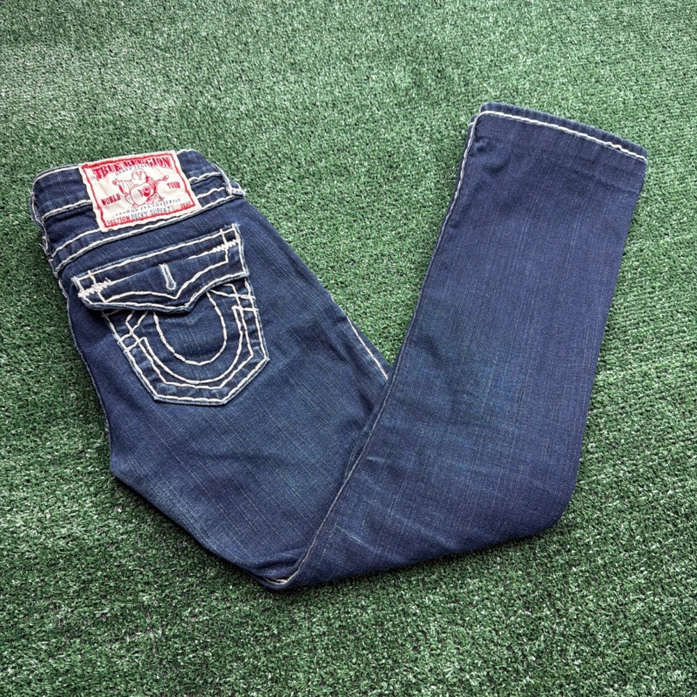 VTG y2k True Religion Becky Super T Dark‎ Wash Bootcut Jeans White Stitching